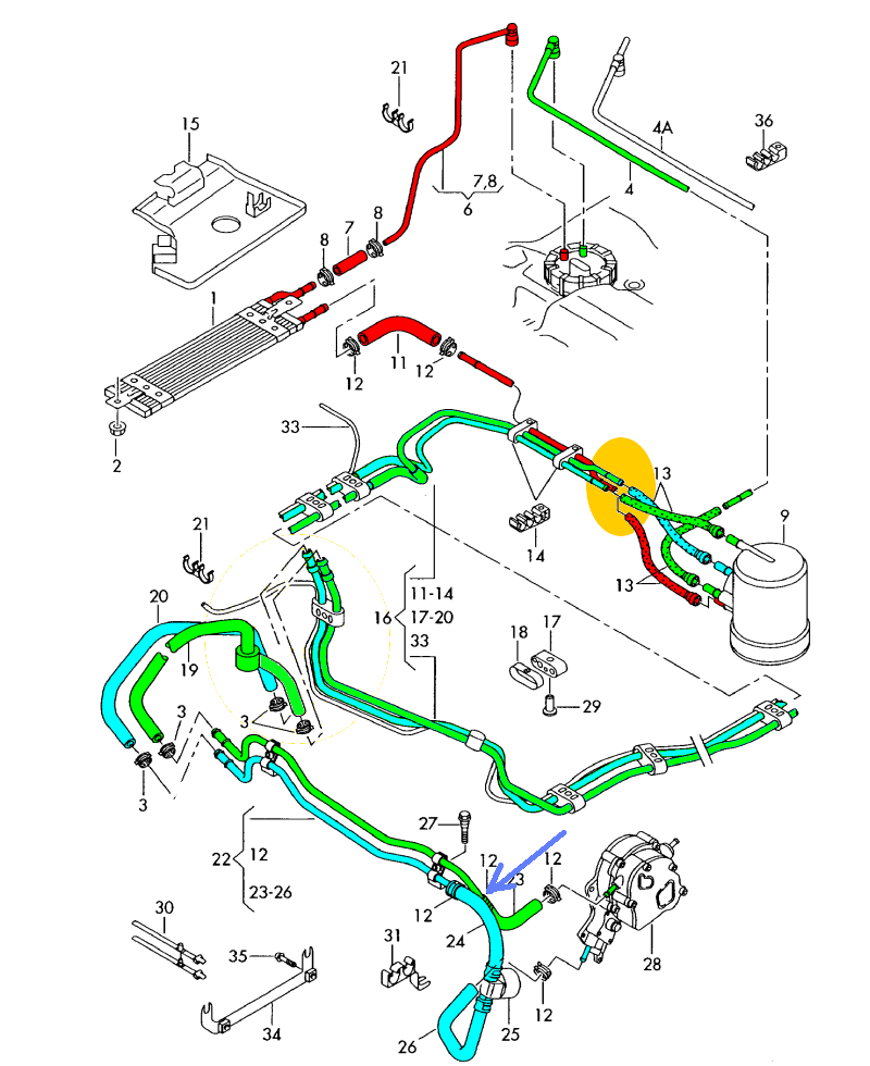 Schema pompe tandem